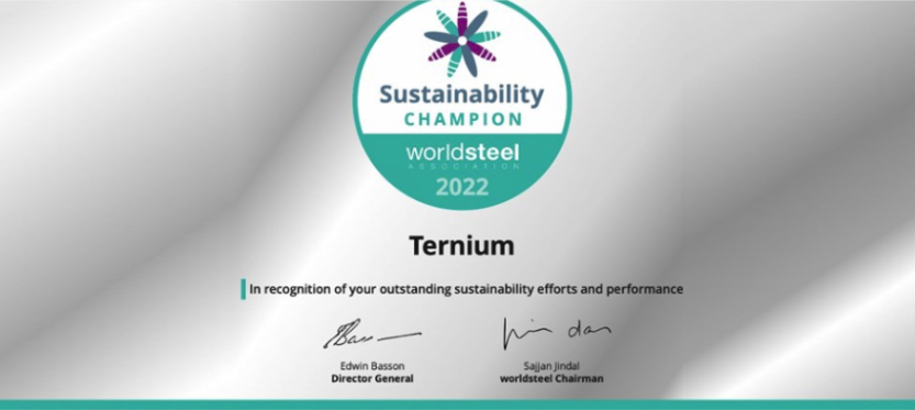 Máximo Vedoya, CEO de Ternium, con el reconocimiento de Sustainability Champions de worldsteel.